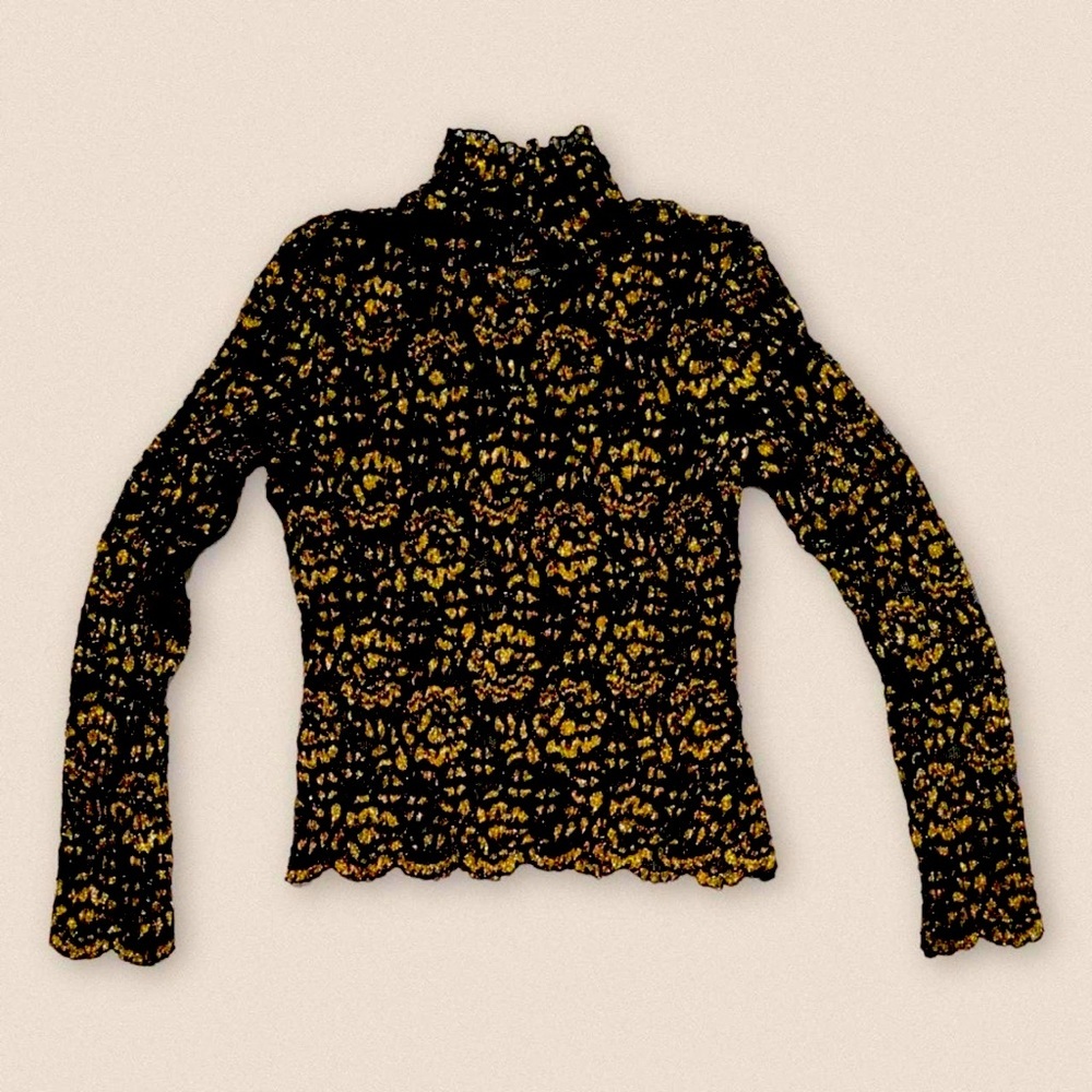 Vintage 90s Lace Floral Long Sleeve Turtleneck